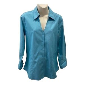 Coldwater Creek Blue Button-Down Shirt, Size M 100% Cotton Officewear Minimalist